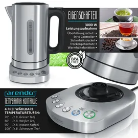 Arendo Frühstücks-Set in Edelstahl Design - Wasserkocher mit Temperaturauswahl & Toaster