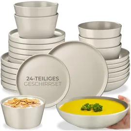 Tectake Una Tafelservice 24-tlg. taupe