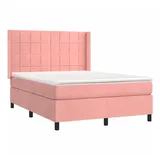 vidaXL Boxspringbett mit Matratze & LED Rosa 140x200 cm Samt