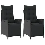 vidaXL Gartensessel mit Fußteil 2 Stk. Verstellbar Schwarz Poly Rattan