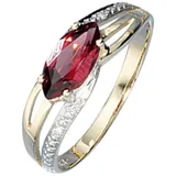 Jobo Diamantring, 585 Gold bicolor mit Granat und 2 Diamanten gelb|goldfarben 54