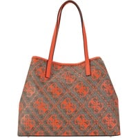 GUESS Women Vikky Large Tote Bag, Latte-Logo/Orange