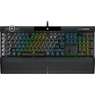 Corsair K100 RGB Gaming-Tastatur (Optische Switches, mechanisch, OPX: ultraschnell und linear, Tasten mit doppelter PBT-Einspritzung, Elgato Stream Deck) AZERTY, schwarz