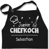 Kinderschürze Schürze Kinder Jungen Mädchen - Kochschürze - Junior Chefkoch mit Name - Wunschnamen - 7-14 Jahre - Schwarz - für kinderkochschürze koch kochen kochschürzen personalisierte - 7-13 Jahre