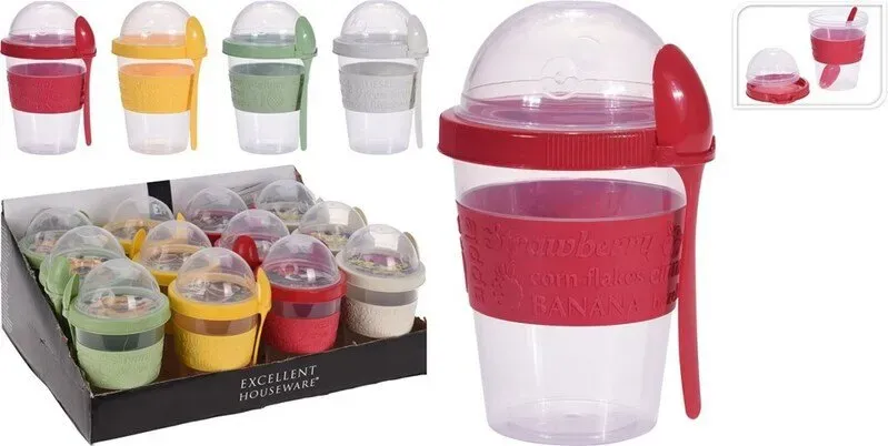 Salat-Joghurt-Becher - 1 Löffel - 4 Farben zufällig geliefert