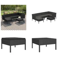 vidaXL 7 tlg. Garten Lounge Set mit Auflagen Poly Rattan Schwarz - Garten-Sofagarnitur - Garten-Sofagarnituren - Gartensofa-Set - Gartensofa-Sets - Schwarz