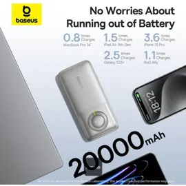 Baseus Free2Pull 20.000mAh, 70cm ausziehbares USB-C Kabel + USB-C, 65W, grau