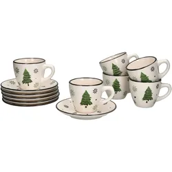 Weihnachtsbaum Kaffeetassen mit Untertassen für 6 Personen Steingut Tee Kakao