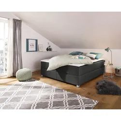 Boxbett INOSIGN "Alexis", grau (anthrazit), B:200cm L:200cm, Struktur fein (100% Polyester), Komplettbetten, ohne Kopfteil - ideal für Räume mit Dachschrägen; in 4 Breiten