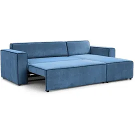 Fun Möbel Ecksofa Schlafsofa WALDO Stoff Poso Blau Ottomane Rechts - Blau