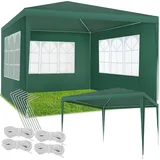 tectake® Pavillon 3x3 m, Zelt groß, wasserdicht, für Garten und Camping, Gartenpavillon, Partyzelt, Event Shelter, Festzelt, Gartenpavillon 3x3 m mit 3 Seitenwänden mit Fenstern, inkl. Heringe - grün