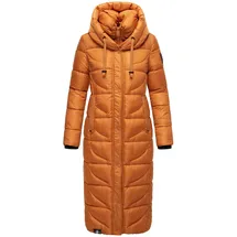 Navahoo Damen, Wintermantel Warmer Steppmantel extralang mit Kapuze Waffelchen Rusty Cinnamon Gr. M - M