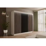 ALTDECOR Schiebetürenschrank VILANv2 (Kleiderschrank Garderobenschrank mit viel Stauraum Moderner Schrank) Vielseitiger Schwebetürenschrank Lamellen LED Beleuchtung weiß 250 cm x 215 cm x 61 cm