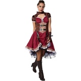 dressforfun Kostüm Frauenkostüm Steampunk Edelfrau, Kurzärmeligen Satinkleid mit mehrlagigem Rock rot|schwarz L | L