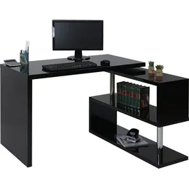 MCW Design Eckschreibtisch MCW-A68, Bürotisch Schreibtisch, hochglanz drehbar 120x60cm schwarz - Schwarz