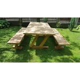 Casa Padrino Gartenmöbel Set Rustikal - Tisch + 2 Garten Bänke (Länge: 200 cm) - Eiche Massivholz - Modell Z