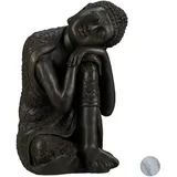 Relaxdays Buddha Figur geneigter Kopf, XL 60cm, Asia Gartenfigur, Dekofigur Wohnzimmer, frost-& wetterfest, dunkelgrau, Polyresin