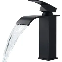 eumaty Wasserhahn Bad, Wasserfall mit Auslauf Höhe 110MM, Waschbecken Armatur Chrom Einhebelmischer, Warm und Kalt was...