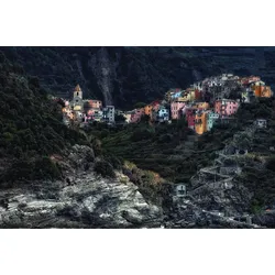 Fototapete PAPERMOON "Photo-Art PIET FLOUR, DORF-IN DEN FELSEN-", bunt, B:3,50m L:2,60m, Vlies, Tapeten
