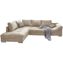 luma-home schönes für dein zuhause Ecksofa mit Schlaffunktion, Wellenunterfederung, gemütliches L-Sofa B298/T202/H84 cm, Longchair Ottomane links, Couch mit Cordstoff in Beige,