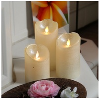 MARELIDA LED-Kerze LED Kerzenset Echtwachs bewegliche Flamme Fernbedienung creme 3St. beige