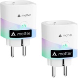 Meross Matter Smart Steckdosen mit Stromverbrauch, WLAN Steckdosen mit Stromzähler für Balkonkraftwerk, funktioniert Apple HomeKit, Alexa und Google, 16A, 2 Stücke