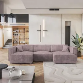 masseno WOHNLANDSCHAFT SARMO P Lila, Kordstoff mit Schlaffunktion