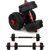 wuuhoo® Kurzhantelset Berti, 2er Set Hantel 30mm, Kurzhantel & Langhantel mit Gewichten 10kg bis 30kg, extra lange Verbindungsstange - Fitnessgerät aus Kunststoff für Zuhause 15kg - rot