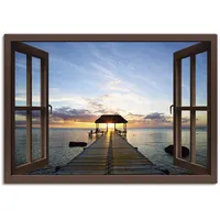 ARTland Leinwandbild »Steg im Gegenlicht - braunes Fenster«, Fensterblick,