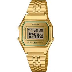 Chronograph CASIO VINTAGE, goldfarben, grün, Armbanduhren, Damen, Quarzuhr, Armbanduhr, Damenuhr, Digitaluhr, Edelstahlarmband