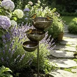 Regenfänger Gartenstecker Rost, Metall Gartenstecker Vogeltränke, 3 Etagen Insektentränke Garten, Bienentränke, Wasserfütterer Ornamente Mit Wasserschalen, Für Vögel, Schmetterlinge, Bienens