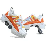 Rollschuhe Kinder,Unisexe Skates 2-in-1 Multifunktions 4-Rad Verstellbare Rollschuhe,Verstecktes Rad Für Laufsportschuhe Zum Spielen,Einstellbare Rollschuhe Für Skaten,Laufen,Orange-EU39=UK6.5