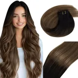 Vivien Tressen Echthaar Extensions Braun Tressen Extensions zum Einnahen Schwarz Balayage Dunkelbraun mit Aschblond Echthaar Tressen Extensions 35cm 80g #1B/4/18