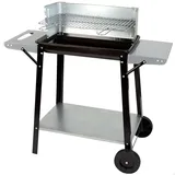 Aktive Tragbarer Holzkohlegrill, Metall, 90x32x85 cm, Mit Temperaturregler und 2 abnehmbaren Griffen, 4-fach höhenverstellbar, 2 Räder und Tragegriff, Einfacher und schneller Aufbau (52973)