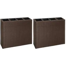 furnicato Garten-Hochbeet mit 4 Töpfen 2 Stk. Poly Rattan Braun