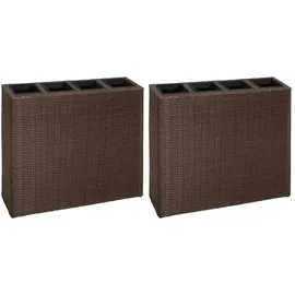 furnicato Garten-Hochbeet mit 4 Töpfen 2 Stk. Poly Rattan Braun