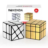 ROXENDA Speed Zauberwürfel Set, Würfel Set mit Silber Mirror Cube und Gold Mirror S Cube, Unregelmäßig 3x3x3 SpeedCube Twisty Spiegelwürfel