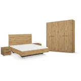 Rauch Möbel Florenz Schlafzimmer, Eiche Artisan, Holz, bestehend aus Bett mit Liegefläche 160x200 cm inklusive 2 Nachttische und Drehtürenschrank BxHxT 181x210x54 cm