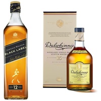 Johnnie Walker Black Label | Blended Scotch Whisky | 40% vol | 700ml & Dalwhinnie 15 Jahre | mit Geschenkverpackung | Preisgekrönter, aromatischer Single Malt Scotch Whisky | 43% vol | 700ml
