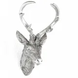 Lex Hirschgeweih Hirschkopf Wanddeko Dekoration Wandschmuck Figur Skulptur Deko Jagd Geweih Silber Metall-Optik 15 x 30cm