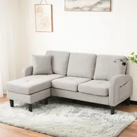 Ball & Cast L-förmiges Eckcouch mit Schlaffunktion, 3-Sitzer Sofa mit Kunststoffbeine aus Baumwoll-Leinenstoff für das Wohnzimmer Wohnung Villa, 166 x 77 x 118 (BxHxT), Beige