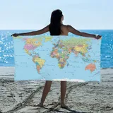 KATATI Weltkarte Strandtuch 90x180 cm, Weich Schnell Trocknen Microfaser Handtücher, 3D Strandhandtuch Weltkarte Badetuch Strandlaken Handtuch, Herren Frauen Badetücher