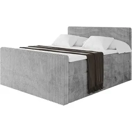 altdecor Boxspringbett mit Fußteil - TOLO-Z KING 160x200 Cord - Hellgrau - Komplett-Set mit H3 und H4 Matratzen und Topper, Polsterbett mit Bettk... - Hellgrau