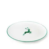 Gmundner KERAMIK Platte oval Grösse: l= 33 cm x b= 26 cm x h= 2.5 cm grüner Hirsch Geschirr, handgemacht in Österreich