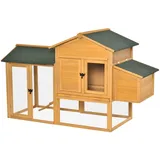 PawHut Zwerghühnerstall Zwerghühnerhaus mit Auslauf Geflügelstall mit Stange Fenster Nistkasten Tannenholz Gelb+Grün 168x75x103 cm