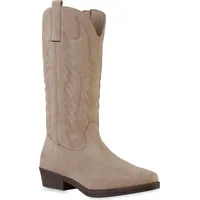 VAN HILL Damen Leicht Gefütterte Cowboystiefel Stiefel Stickereien Schuhe 839875, Farbe: Beige, Größe: 37 - Beige