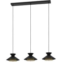 EGLO Hängelampe Grizedale, 3-flammige Pendelleuchte über Esstisch, Esszimmerlampe im Japandi-Design aus Metall in Schwarz und Messing, Hängeleuchte mit E27 Fassung, 96 cm