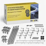 avoltik Solarmodul-Halterung PV Halterung Blechdach Montageset für 2-4 Module, (Blechdach Halterung 200 mm Stockschraube) silberfarben