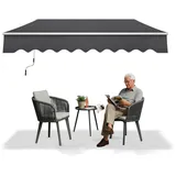 Aufun Manuelle Gelenkarmmarkise Markise Balkon aus Alu und Polyester, Einziehbar Sonnenschutz Markisenabdeckung mit Handkurbel, Wasserdicht Anti-UV für Balkon Terrasse Außen(250x200 cm, Dunkelgrau)