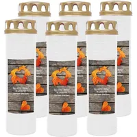 HS Candle Grabkerze mit Motiv 100h Brenndauer (6-tlg), Ø7xH25 cm, Grabkerze mit Motiv im 1er, 3er, 6er, 9er Pack weiß
